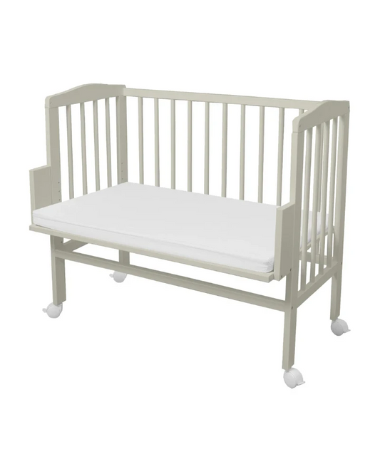 Waldin bedside crib 2-i-1 med madras – olivengrøn