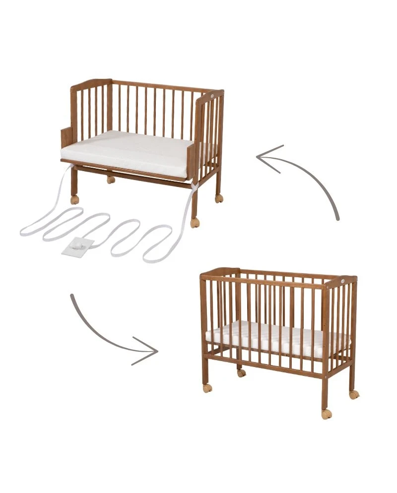 Waldin bedside crib 2-i-1 med madras – vintage