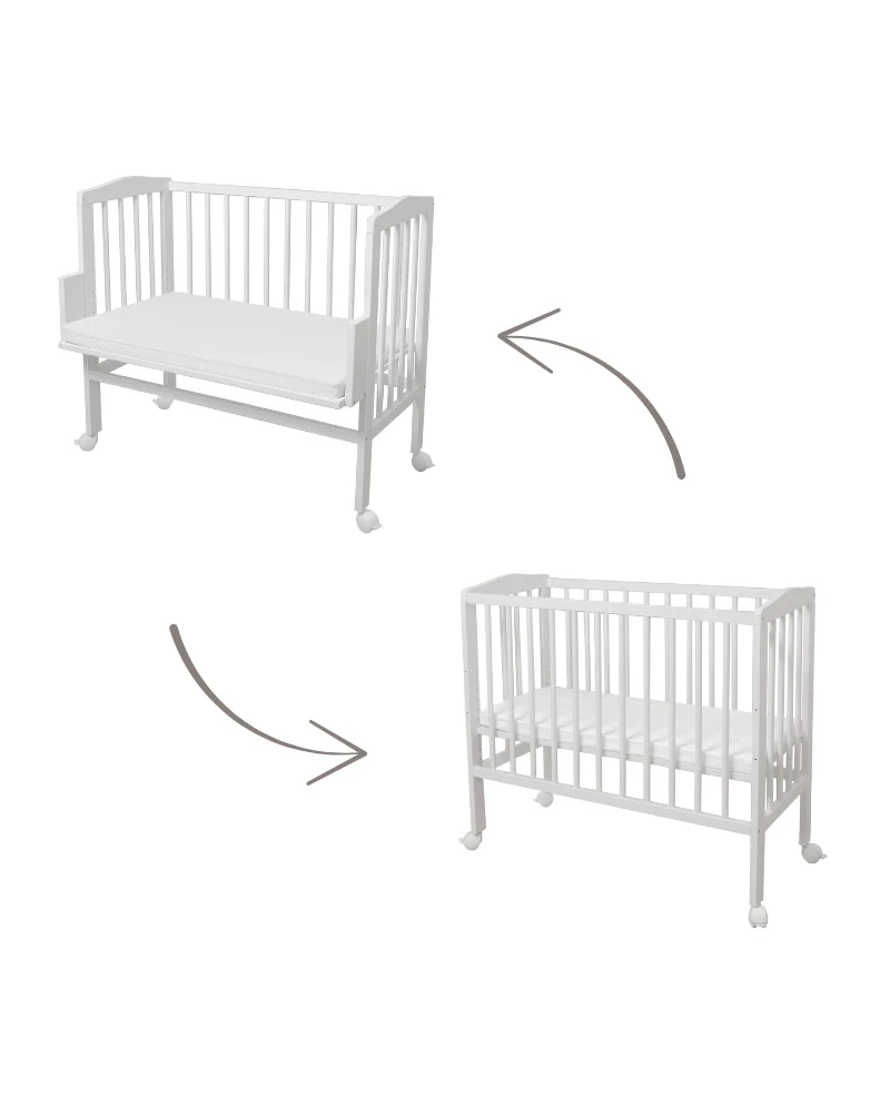 Waldin bedside crib 2-i-1 med madras – hvid