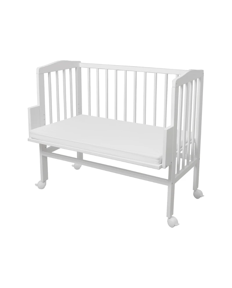 Waldin bedside crib 2-i-1 med madras – hvid