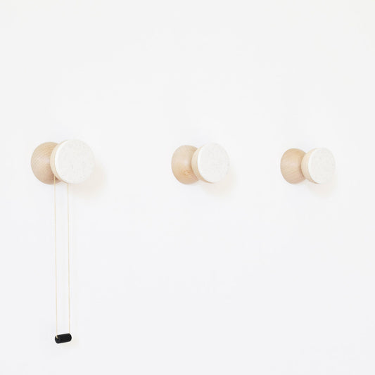 Beech Wood & Veramic Wall Hook / Knob - White Sand