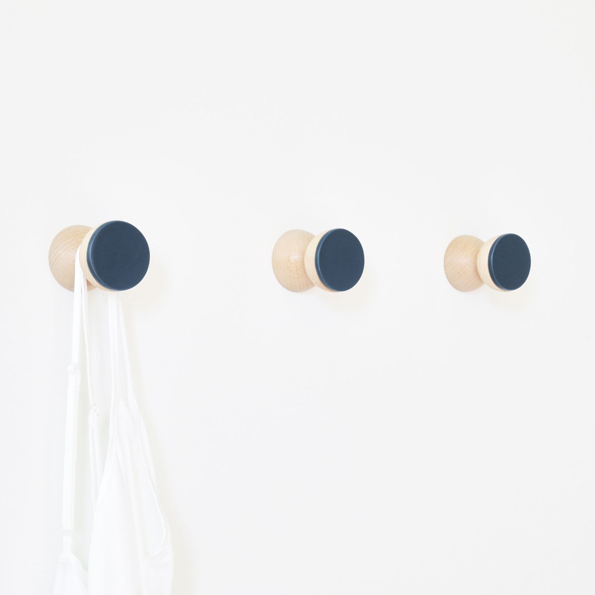 Beech Wood & Veramic Wall Hook / Knob - Dark Blue