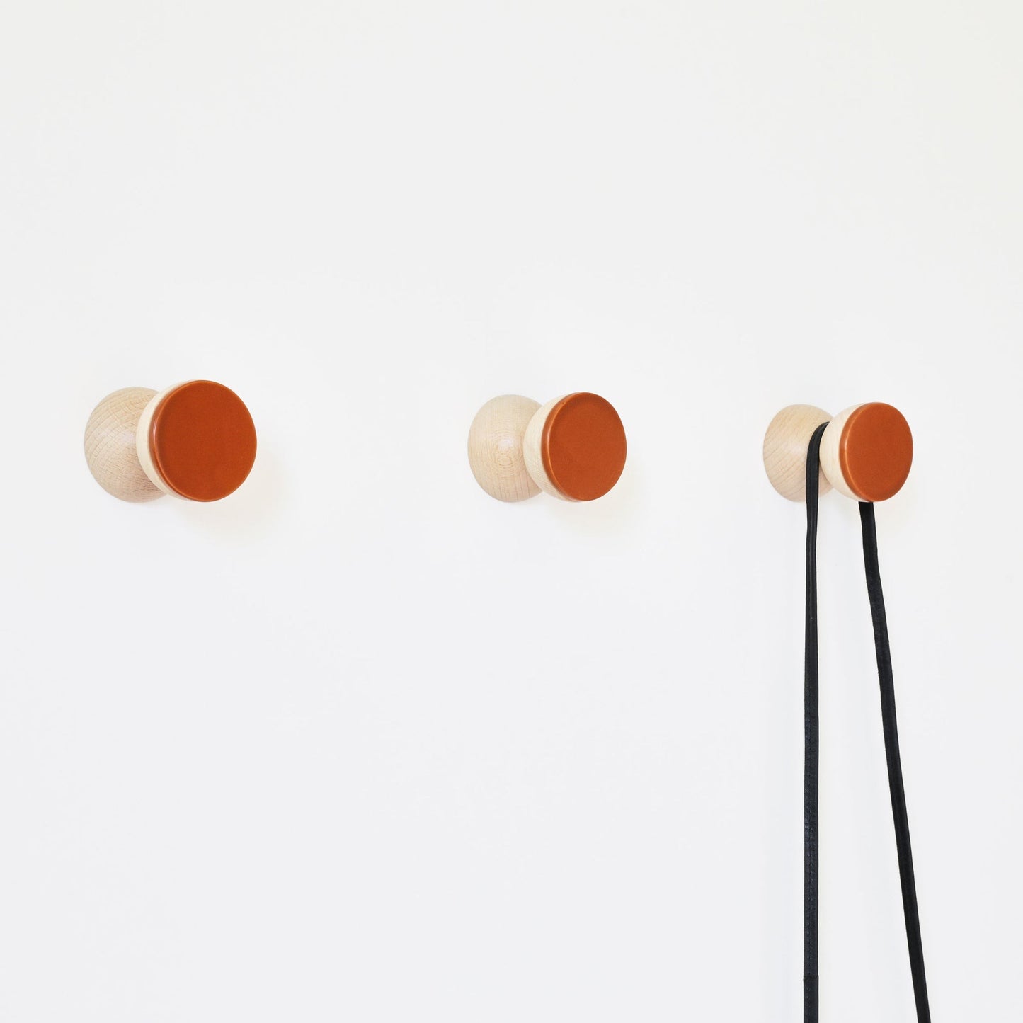 Beech Wood & Veramic Wall Hook / Knob - Dark Terracotta Orange
