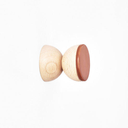 Beech Wood & Veramic Wall Hook / Knob - Dark Terracotta Orange