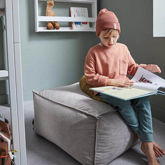 LIFETIME Kidsrooms stor velourpuf - Grå