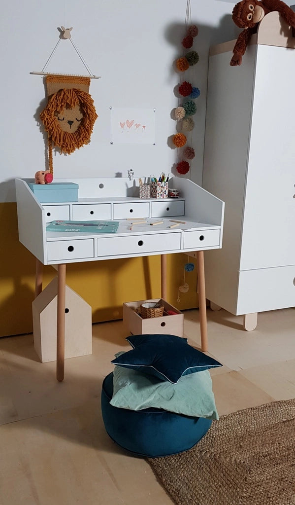 Wood Luck Design - River - skrivebord med 7 skuffer – hvid
