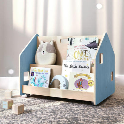 Double-Sided Bookshelf on Wheels – Light Blue