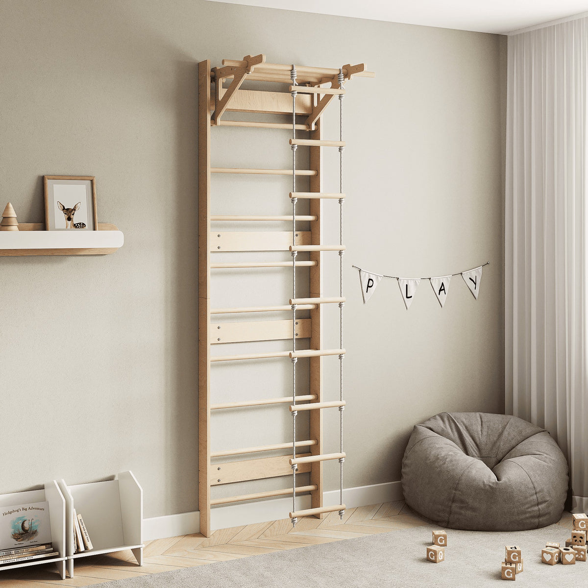 EVERGYM Rope Ladder with Wooden Rungs