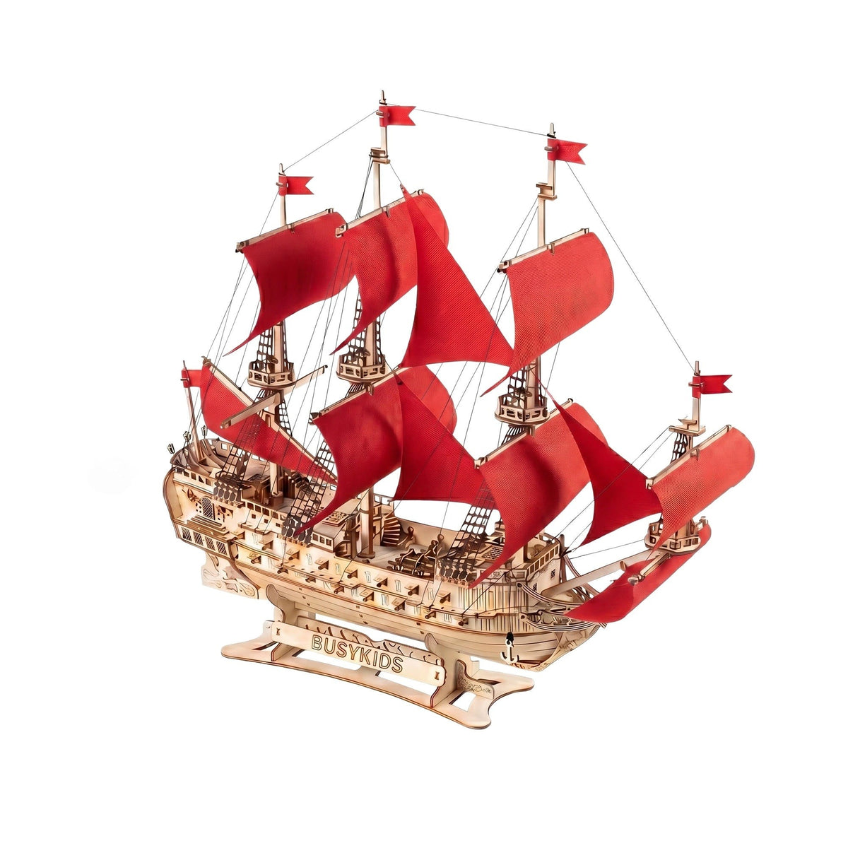BusyKids Storm of the Seas Wooden Ship Model Kit with Lighting, 583 Pieces