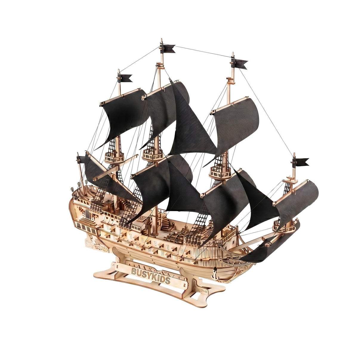BusyKids Storm of the Seas Wooden Ship Model Kit with Lighting, 583 Pieces