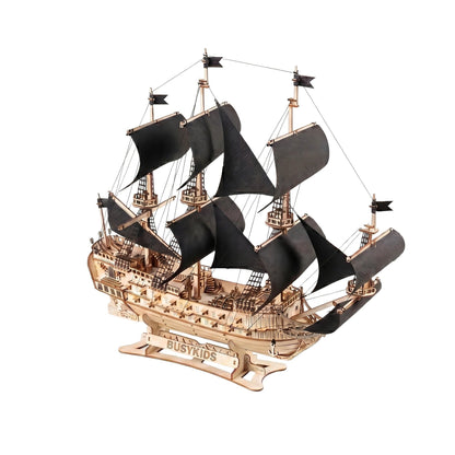 BusyKids Storm of the Seas Wooden Ship Model Kit with Lighting, 583 Pieces