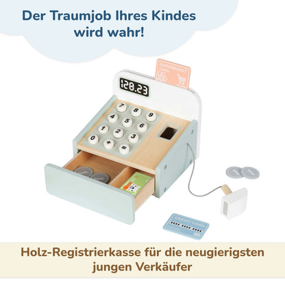 BusyKids Wooden Toy Cash Register with Scanner