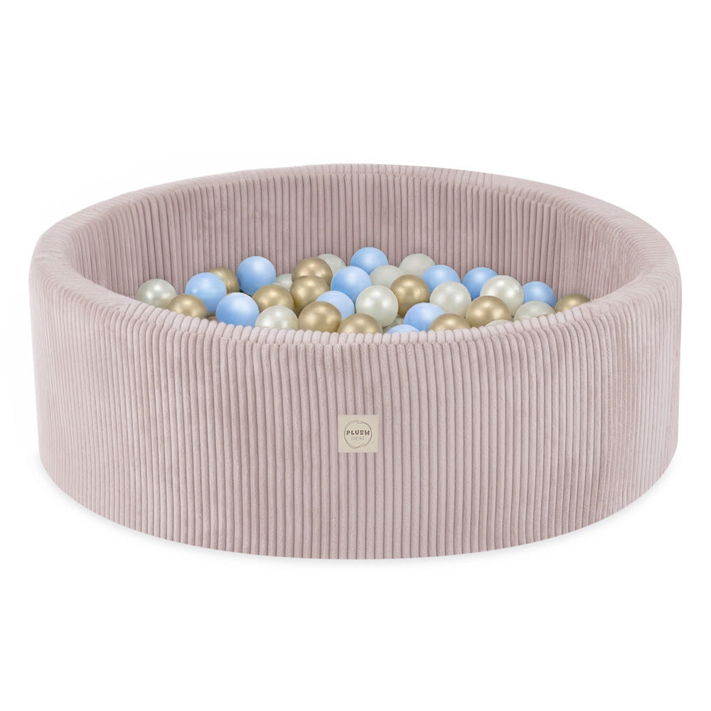 Plush Nest boldbassin med 200 bolde (blå-guld) i premium fløjl – lyserød – 90x30 cm