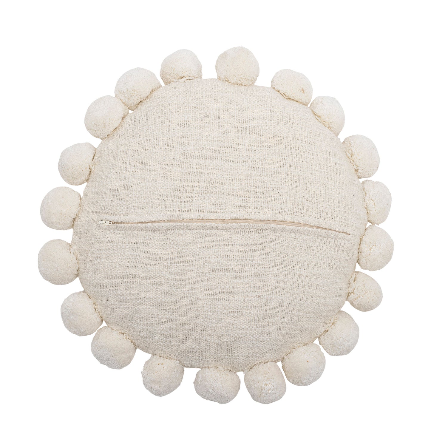 Bloomingville MINI Agnes pude – Rund, naturfarvet bomuld med broderi