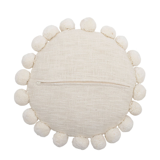 Bloomingville MINI Agnes pude – Rund, naturfarvet bomuld med broderi