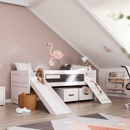 LIFETIME Kidsrooms Original halvhøj seng med klatretrappe og rutsjebane – 90 x 200 cm