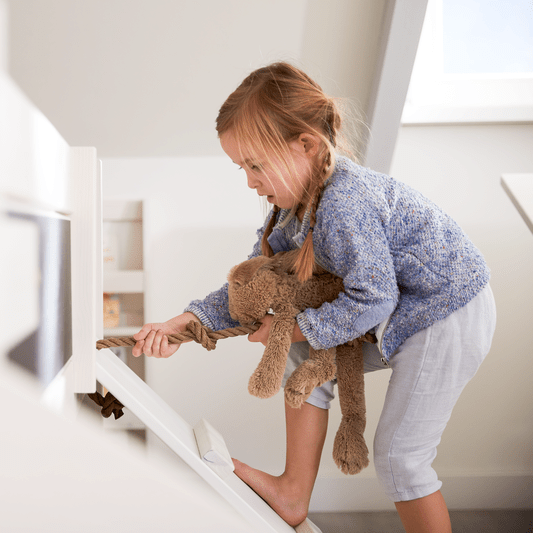 LIFETIME Kidsrooms Original halvhøj seng med klatretrappe og rutsjebane – 90 x 200 cm