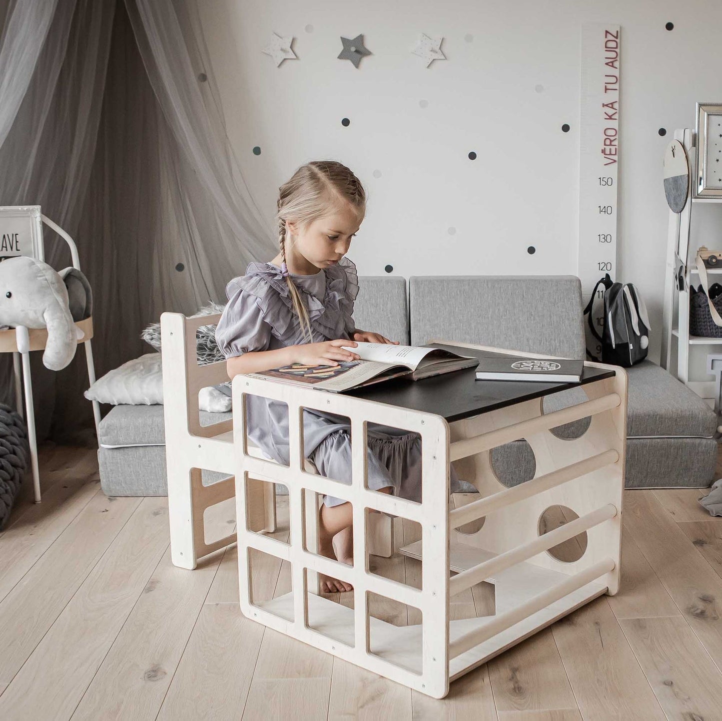 Klatrekube (2-i-1) med stol – aktivitetskube og bord
