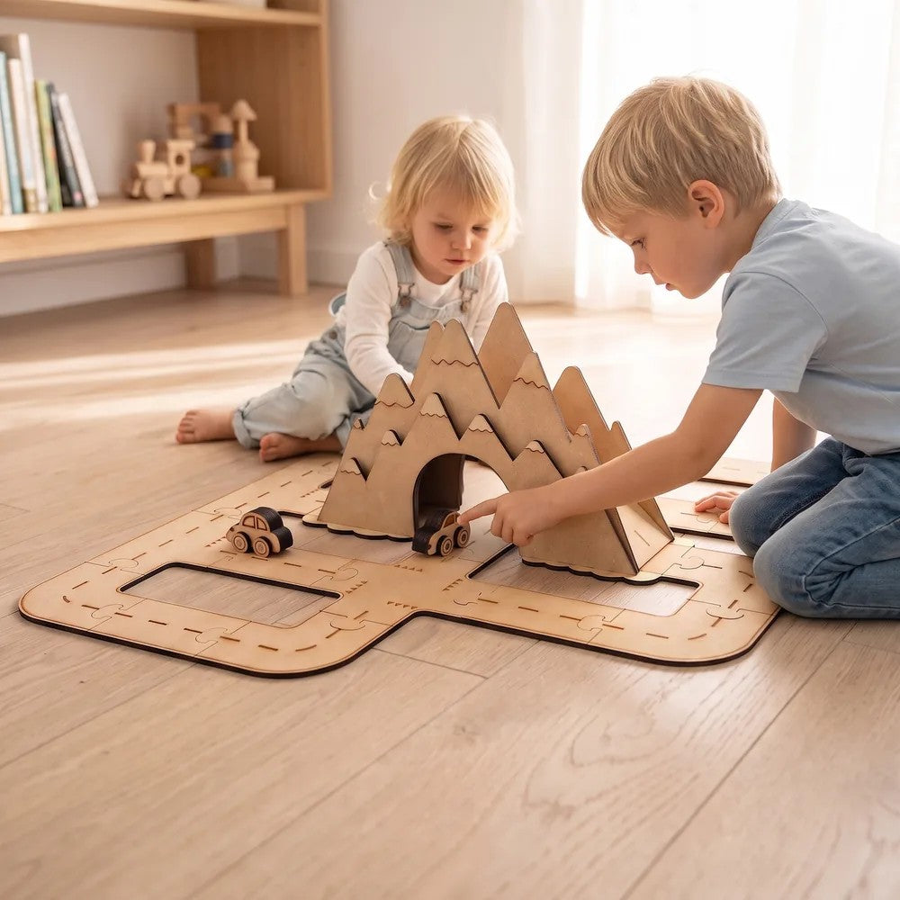 Around the Mountain – Colour-Your-Own Wooden Road Play Set