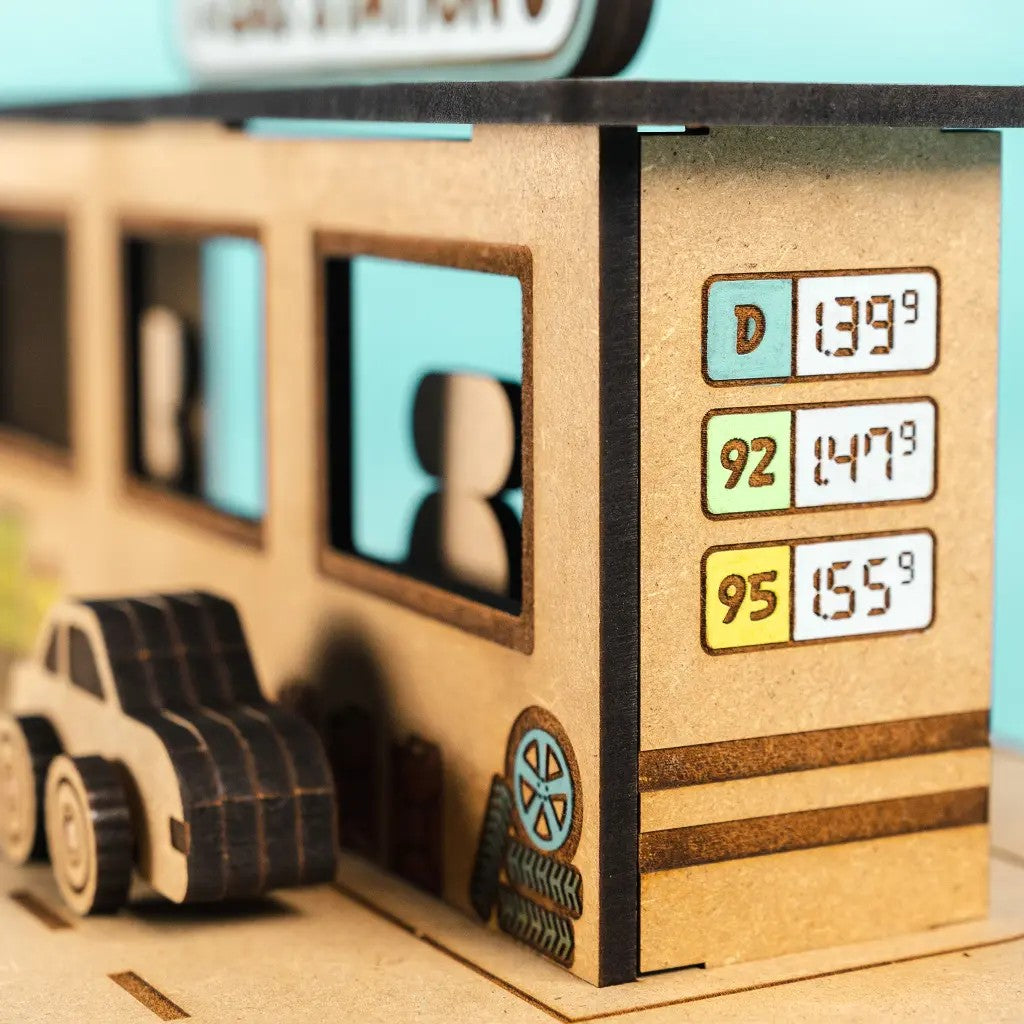 City Gas Station – Colour-Your-Own Wooden Petrol Station Play Set