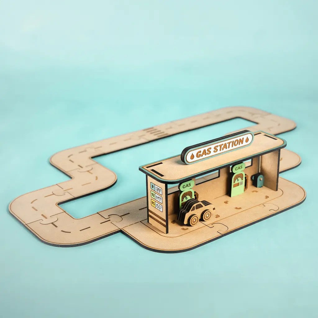 City Gas Station – Colour-Your-Own Wooden Petrol Station Play Set