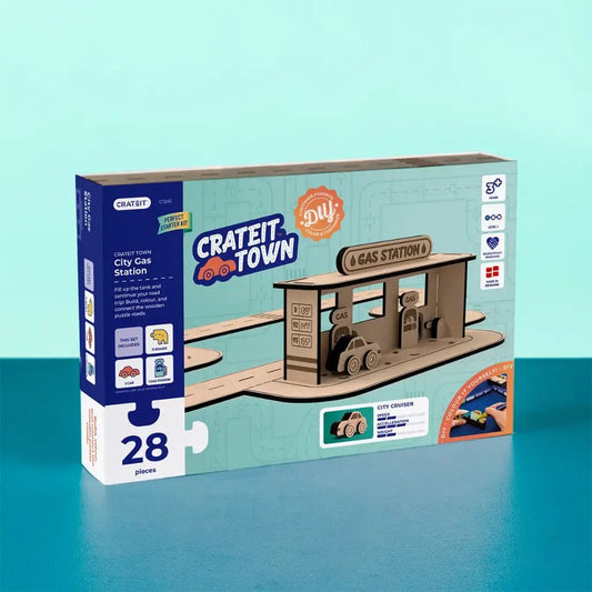 City Gas Station – Colour-Your-Own Wooden Petrol Station Play Set