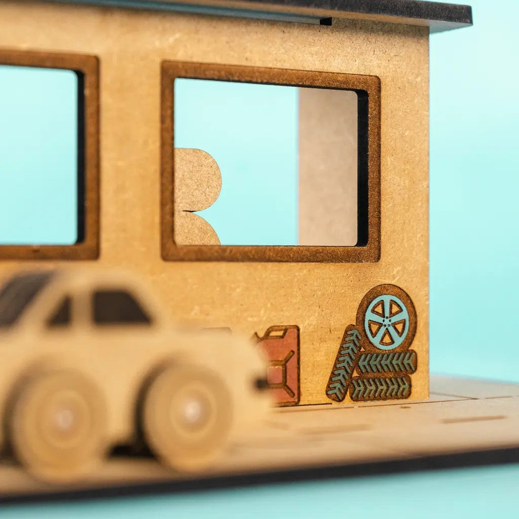 City Gas Station – Colour-Your-Own Wooden Petrol Station Play Set