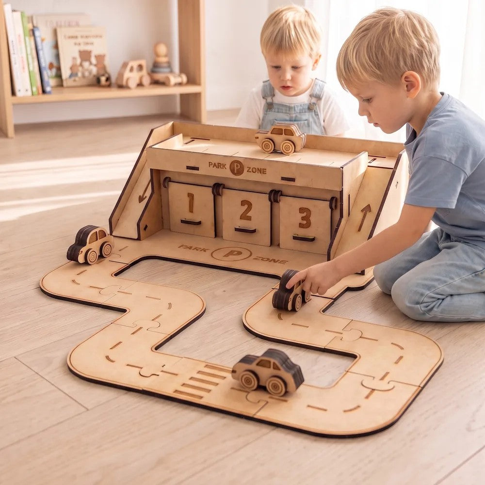 City Park Zone – Colour-Your-Own Wooden Car Park Play Set