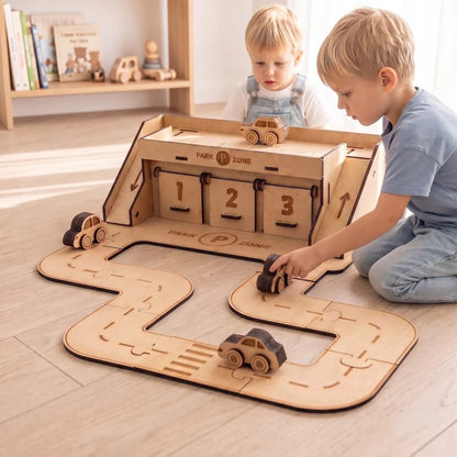 City Park Zone – Colour-Your-Own Wooden Car Park Play Set