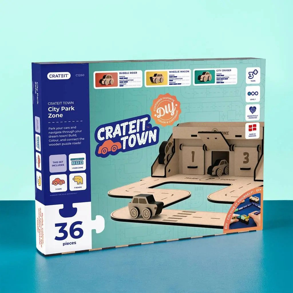 City Park Zone – Colour-Your-Own Wooden Car Park Play Set