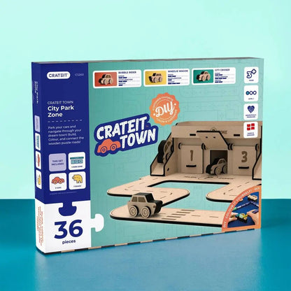 City Park Zone – Colour-Your-Own Wooden Car Park Play Set