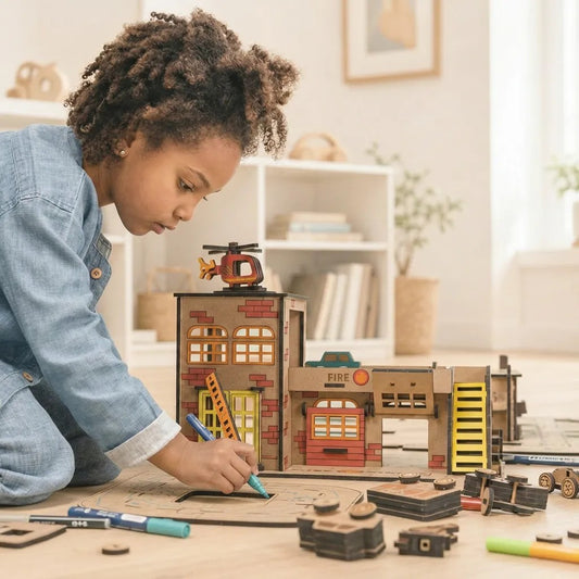 Fire Station – Colour-Your-Own Wooden Play Set