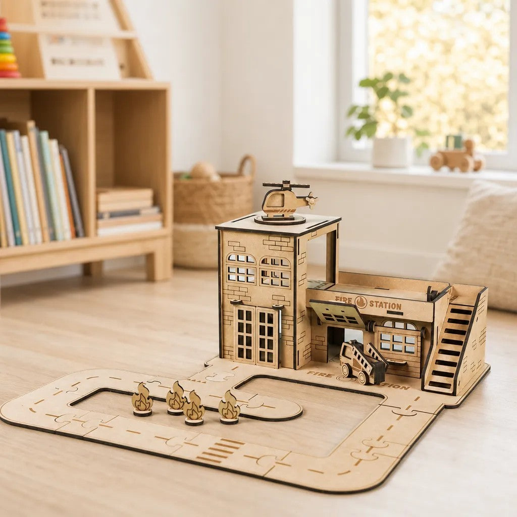 Fire Station – Colour-Your-Own Wooden Play Set
