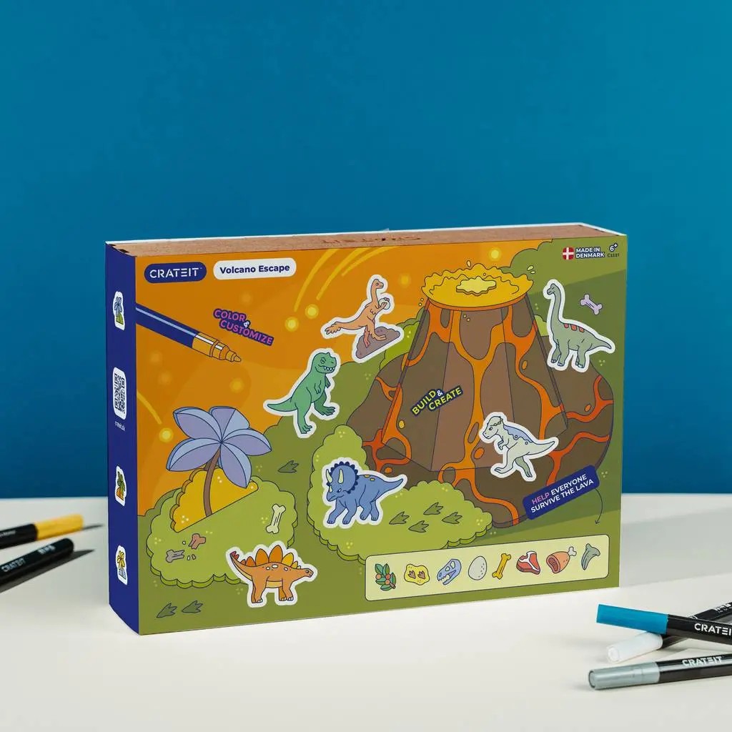 Volcano Escape – Colour-Your-Own Wooden Dinosaur Play Set