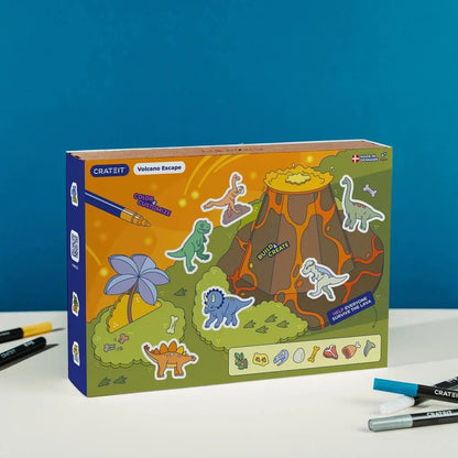 Volcano Escape – Colour-Your-Own Wooden Dinosaur Play Set