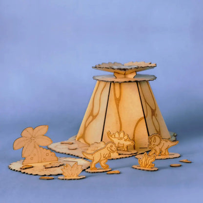 Volcano Escape – Colour-Your-Own Wooden Dinosaur Play Set