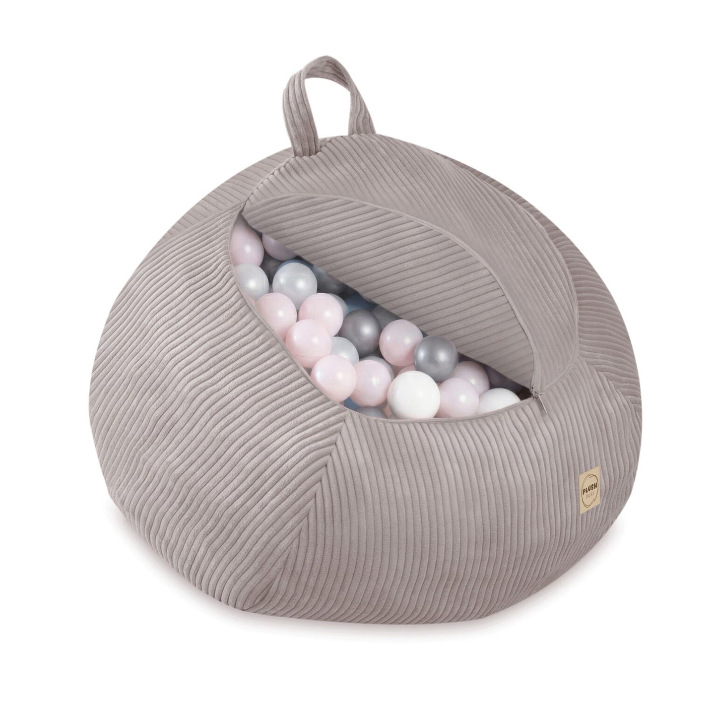 Plush Nest opbevaringspuf til bamser og legetøj i premium fløjl – beige