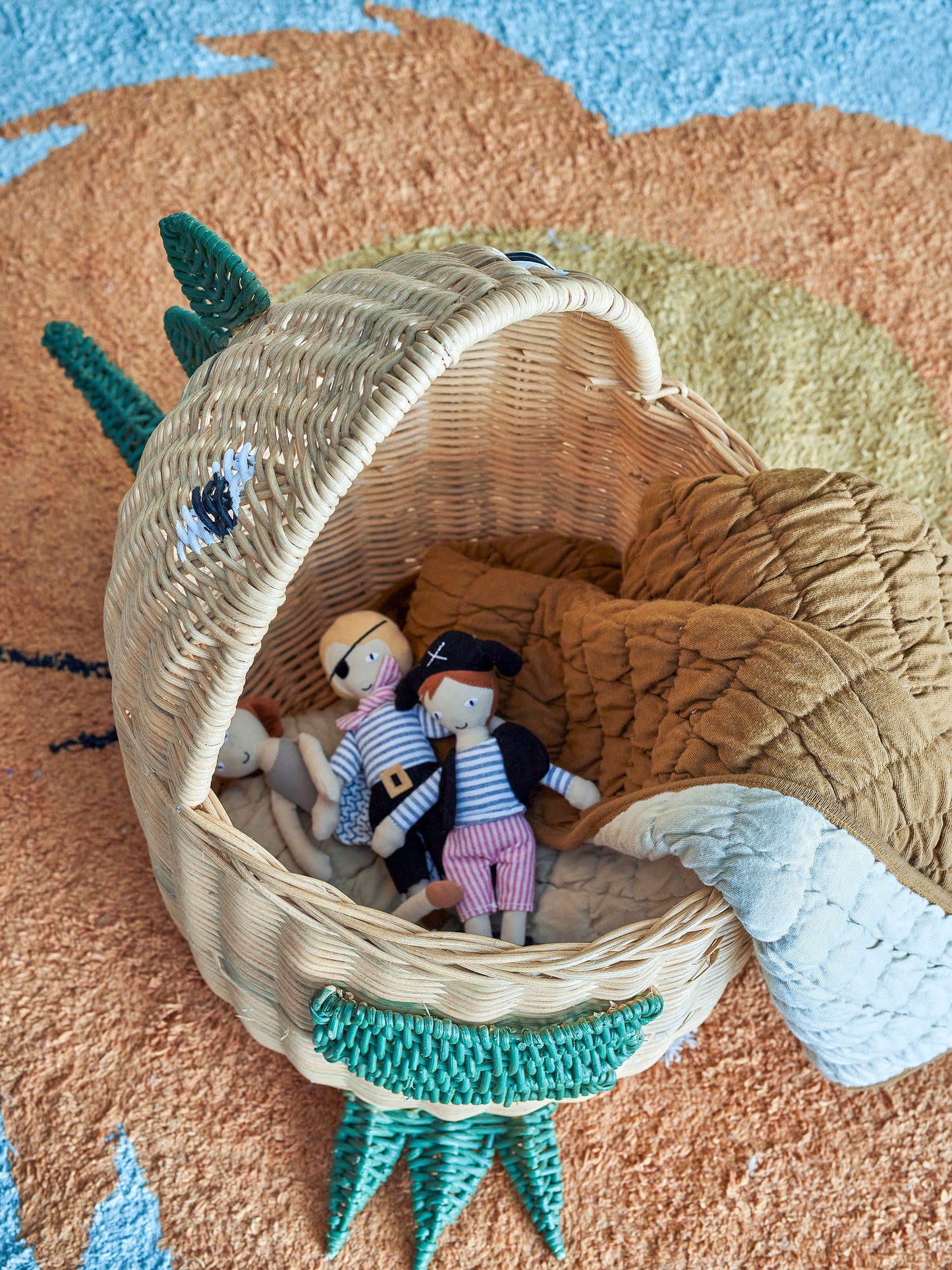 Bloomingville MINI Eddi kurv – Dinosaur i naturfarvet rattan