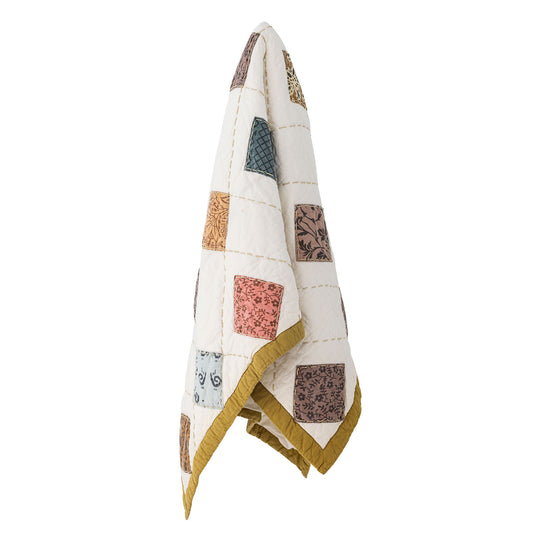 Bloomingville MINI Melua quilt – Patchwork-tæppe i naturfarvet bomuld