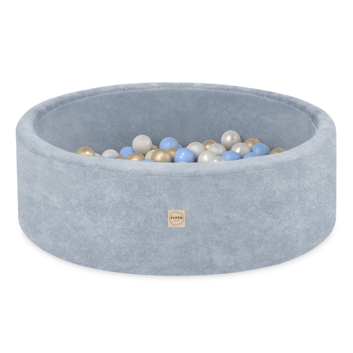 Plush Nest boldbassin med 200 bolde i premium chenille – blå – 90x30 cm