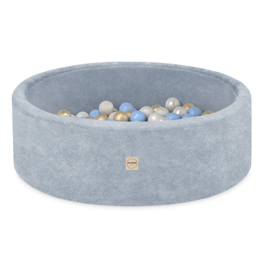 Plush Nest boldbassin med 200 bolde i premium chenille – blå – 90x30 cm