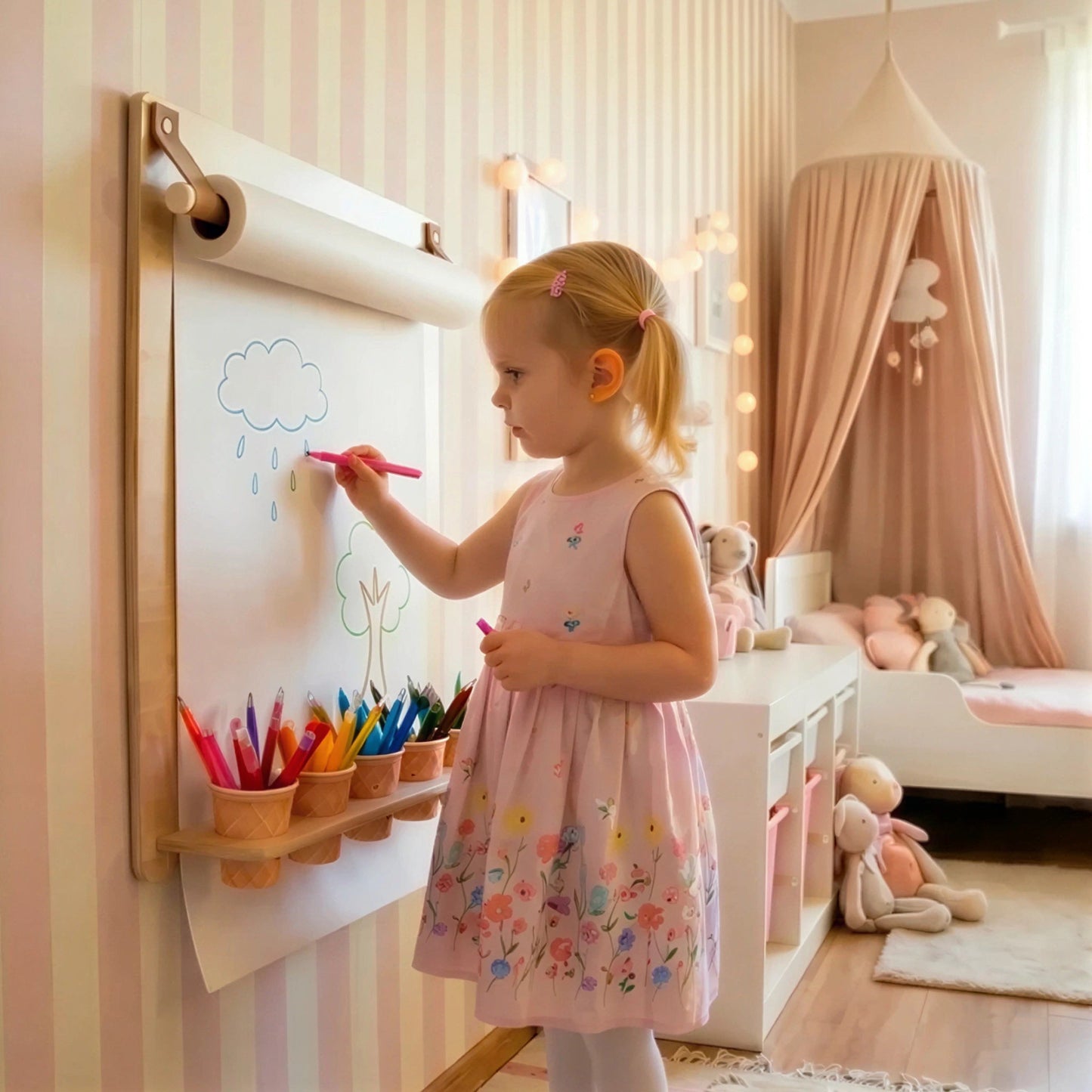 leg&go væghængt tegnetavle med blyantholder og papirrulle
