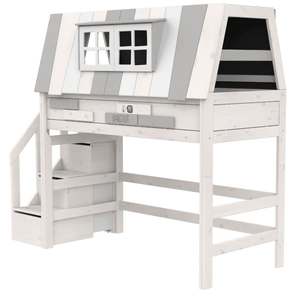 LIFETIME Kidsrooms Original My Hangout højseng med legehus og trappe 90 x 200 cm – 152 cm
