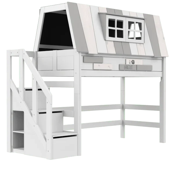 LIFETIME Kidsrooms Original My Hangout højseng med legehus og trappe 90 x 200 cm – 152 cm