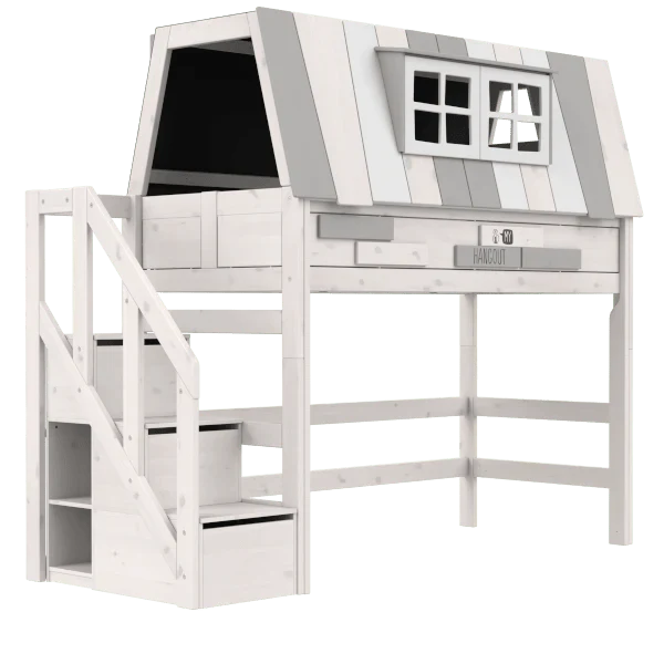 LIFETIME Kidsrooms Original My Hangout højseng med legehus og trappe 90 x 200 cm – 152 cm