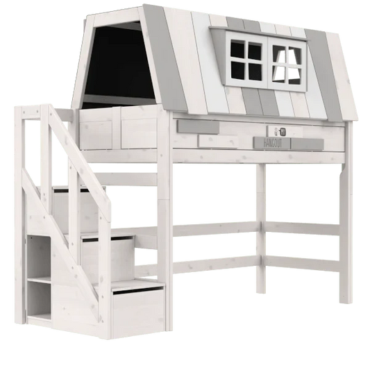 LIFETIME Kidsrooms Original My Hangout højseng med legehus og trappe 90 x 200 cm – 152 cm