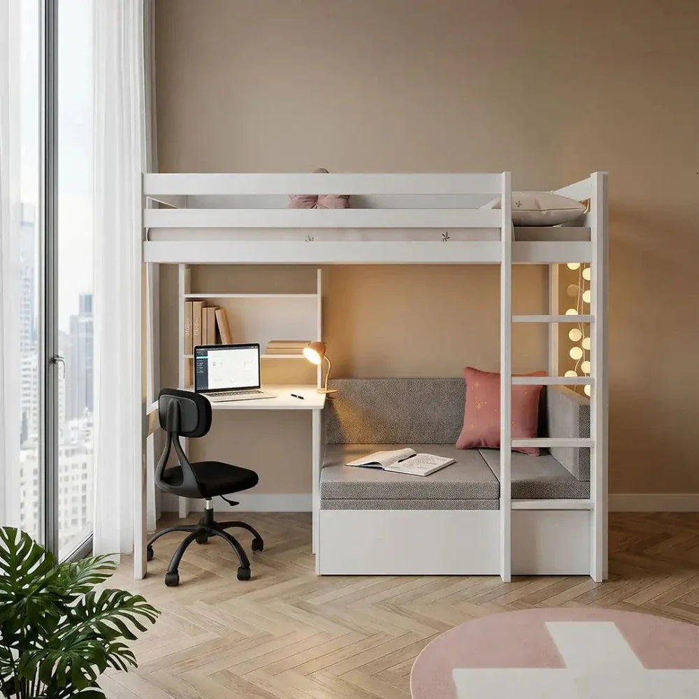 LIFETIME Kidsrooms Elements Study & Relax højseng med skrivebord og sovesofa 90 x 200 cm