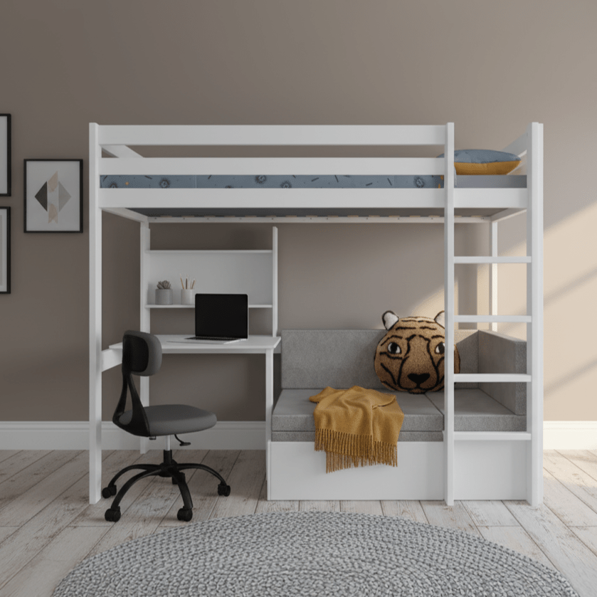 LIFETIME Kidsrooms Elements Study & Relax højseng med skrivebord og sovesofa 90 x 200 cm