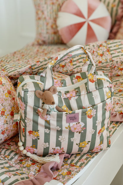 Large Make-Up Bag - Green Striped