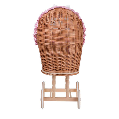 Lulu wicker doll stroller with pink trim, blanket, and pillow 